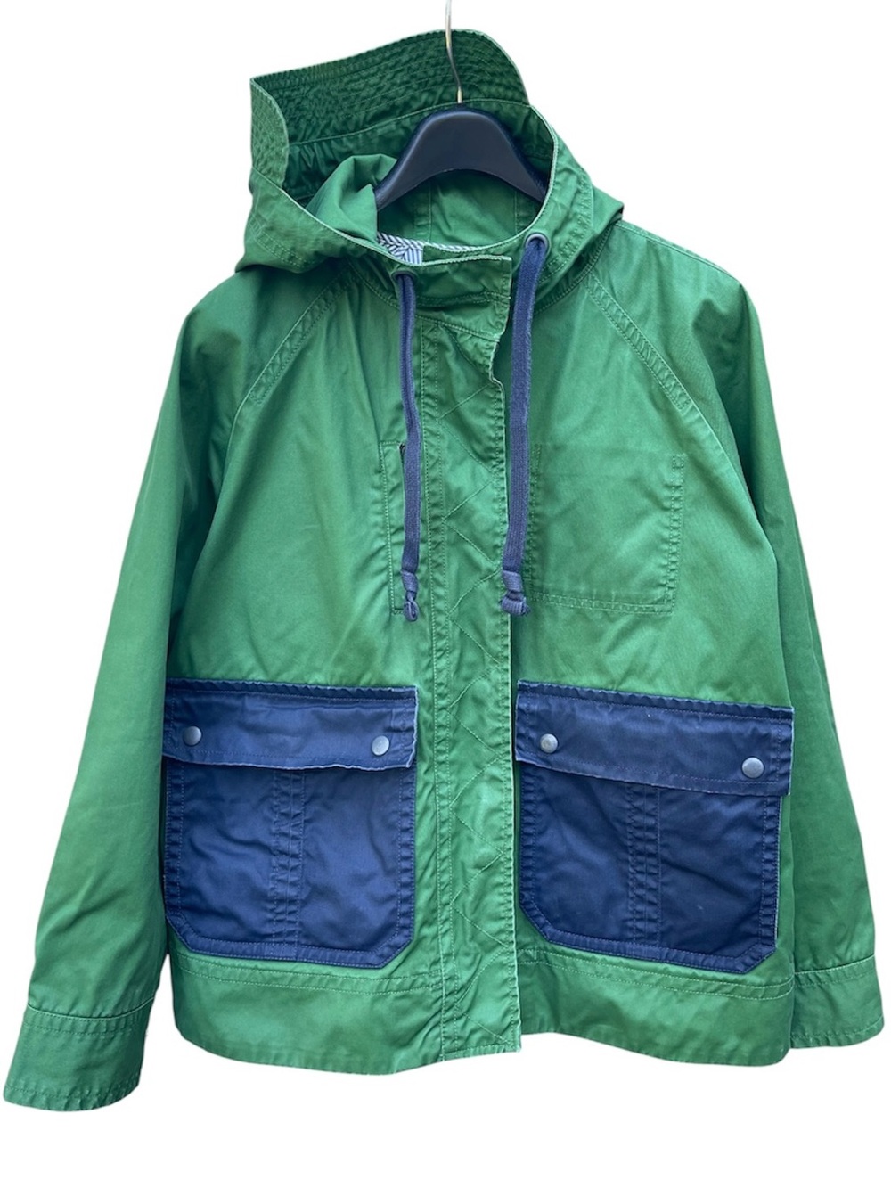 J.Crew Colorblock Waxed Cotton Utility Jacket - Pine Green & Navy Size M